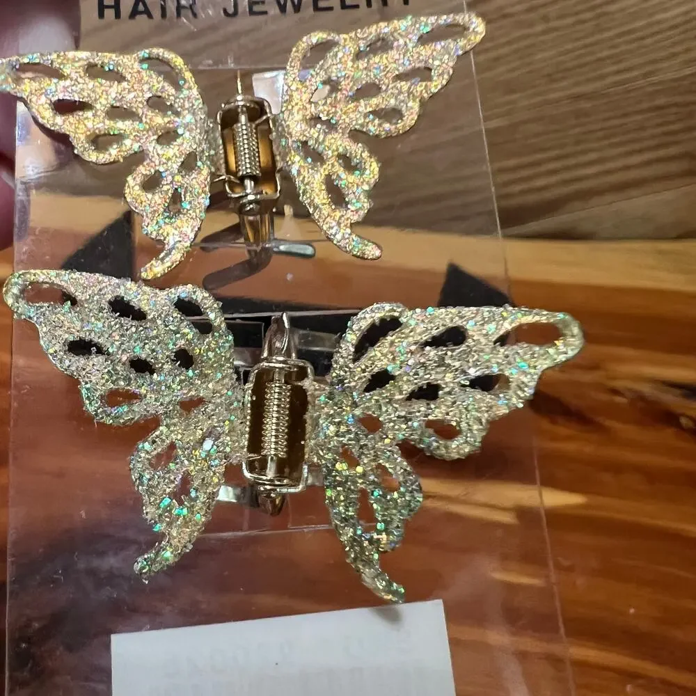 Vintage Hair Jewelry Butterfly Clips Barrette Glitter Expressions Y2K 90's Metal